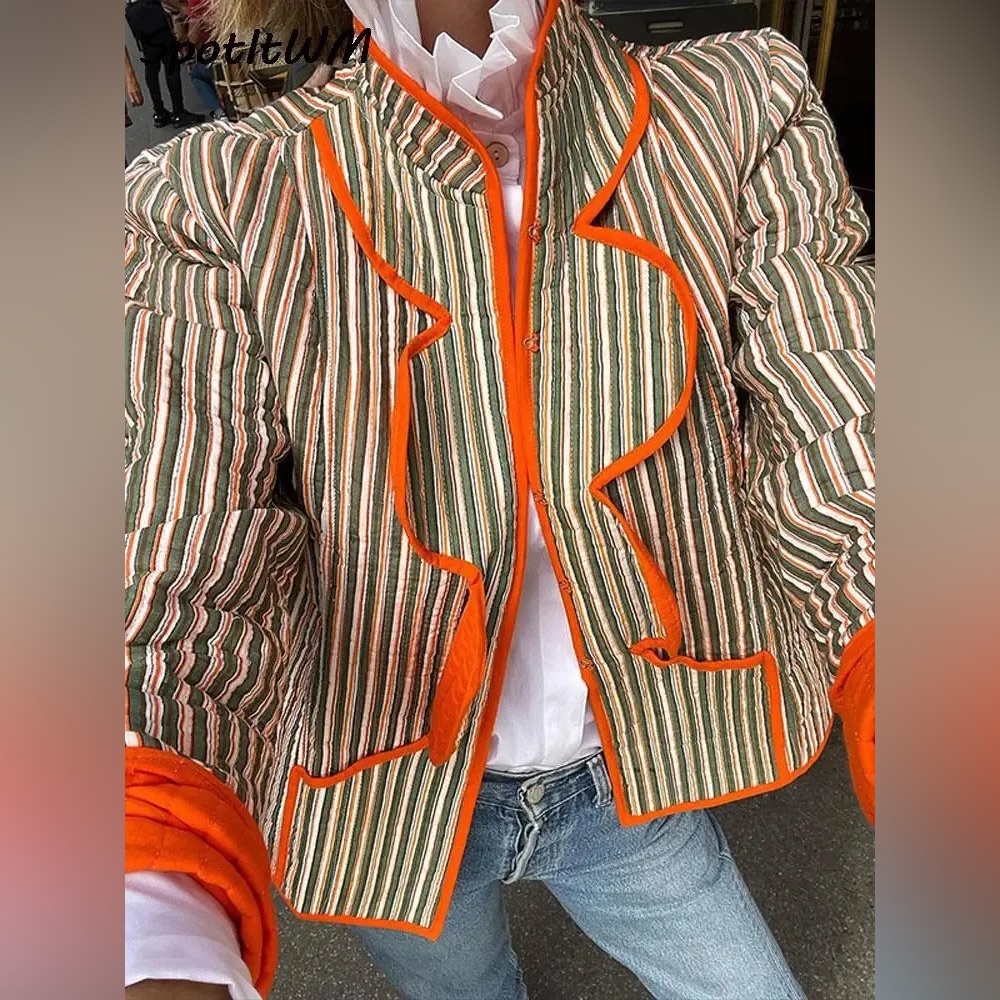Striped Green & Orange Quilted Jacket